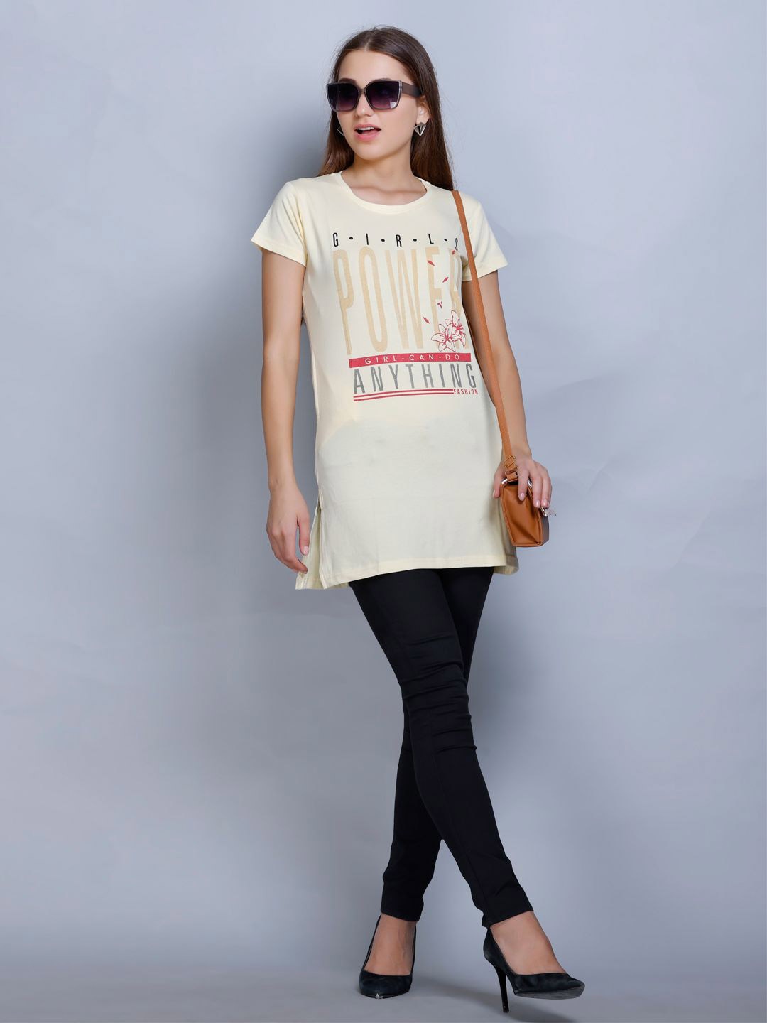 

Wool's Kart Women Printed Cotton Longline Top, Yellow