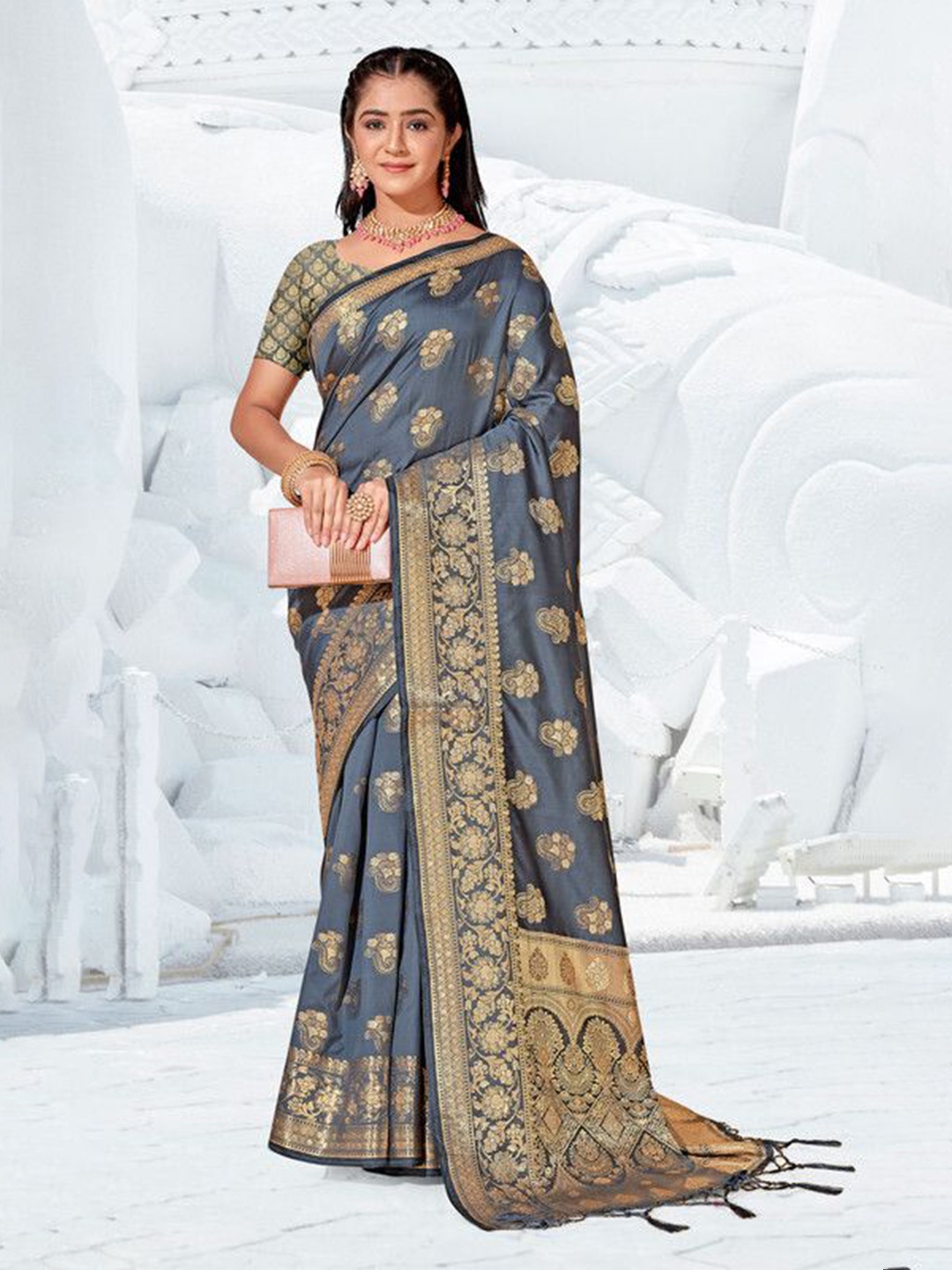 

sagarika Woven Design Banarasi Saree, Grey