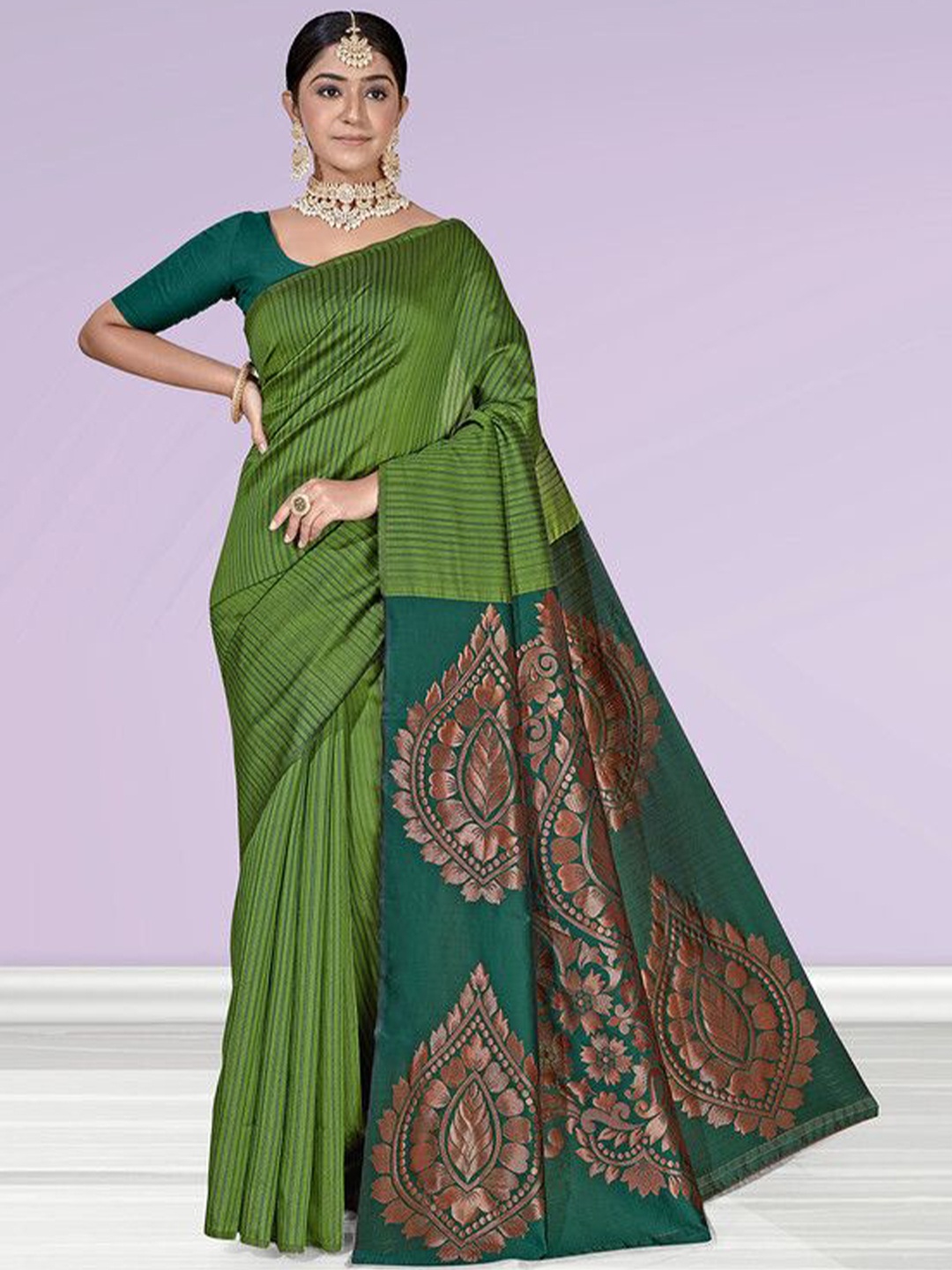 

sagarika Woven Design Zari Kanjeevaram Saree, Green