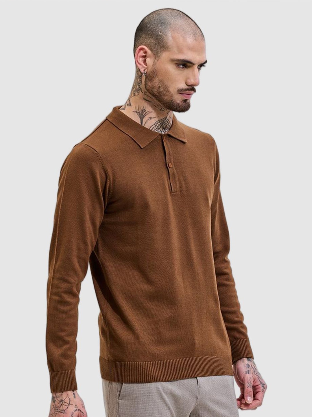 

Snitch Men Polo Collar Slim Fit T-shirt, Brown
