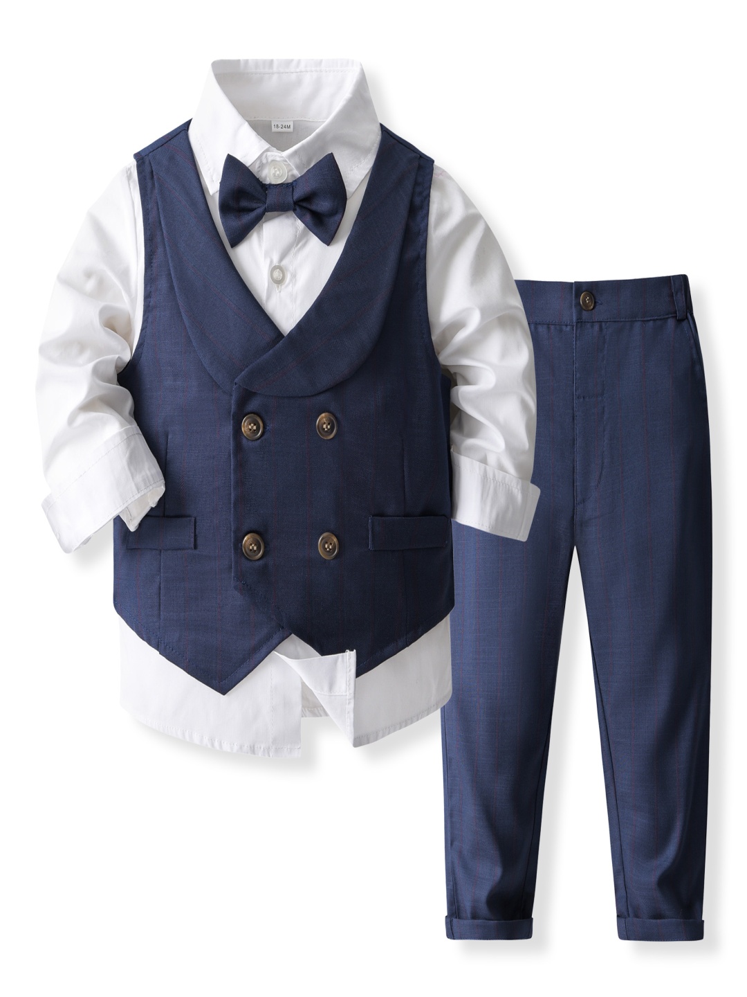 

StyleCast x Revolte Boys Pure Cotton Shirt With Trouser & Waistcoat, Navy blue