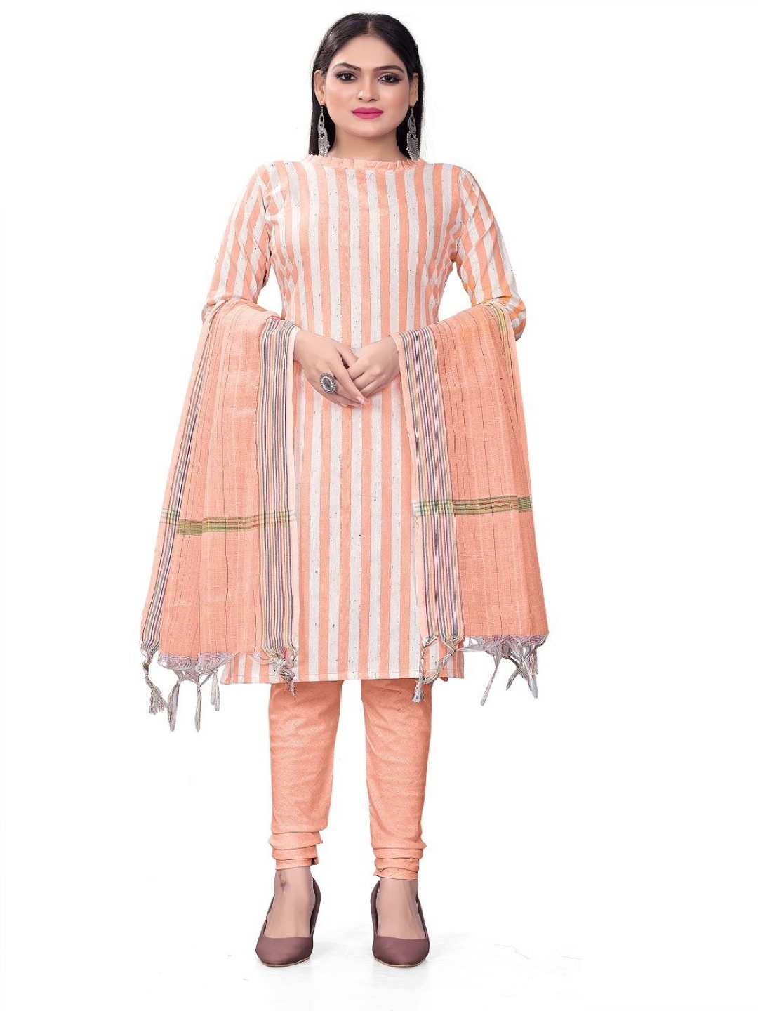 

Aika Striped Pure Cotton Unstitched Dress Material, Orange