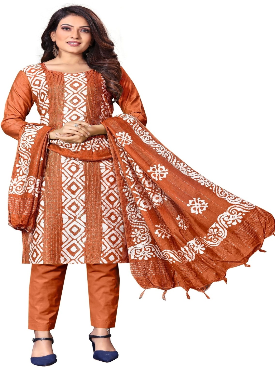 

Aika Floral Printed Pure Silk Unstitched Dress Material, Orange