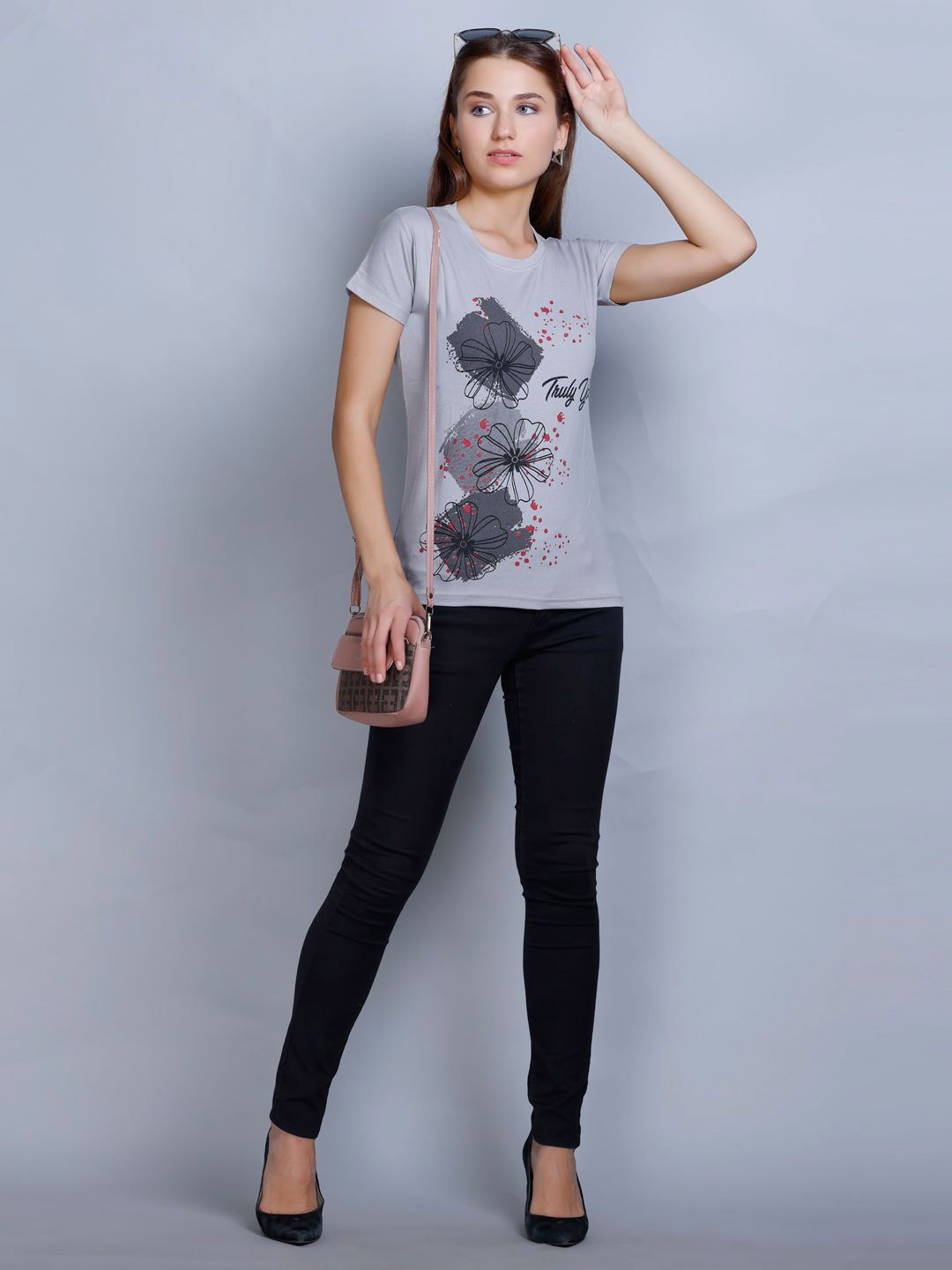 

Wool's Kart Women Printed Cotton Top, Grey