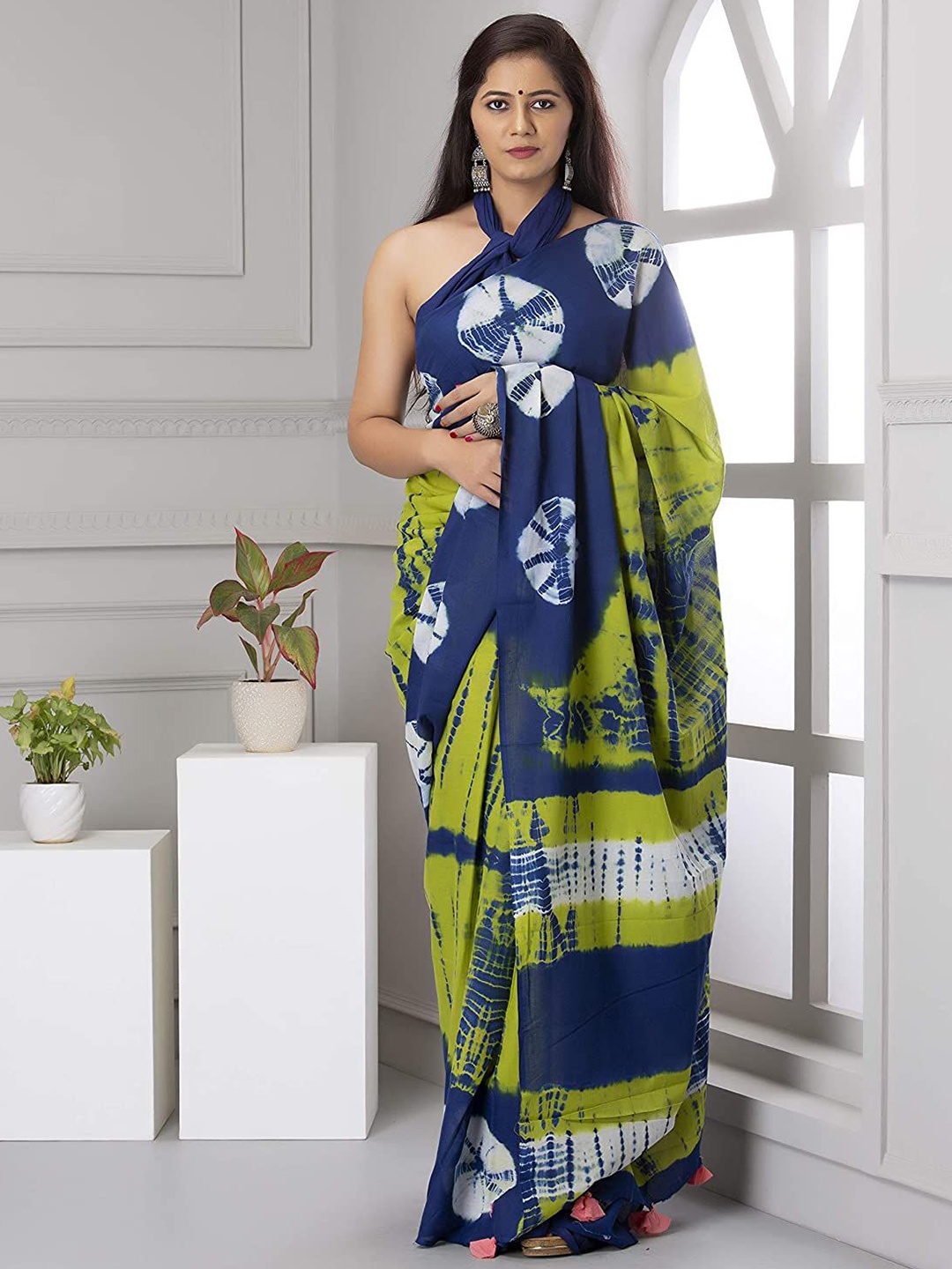 

Craft Musium Tie and Dye Pure Cotton Bagru Saree, Green