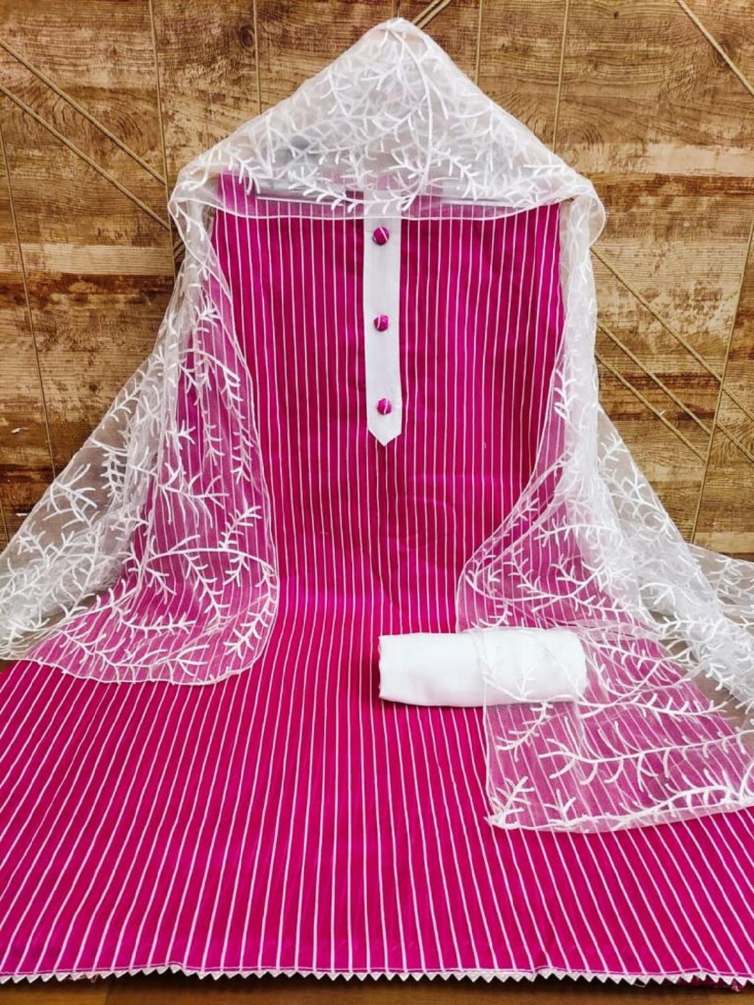 

Aika Striped Woven Design Pure Cotton Unstitched Dress Material, Pink