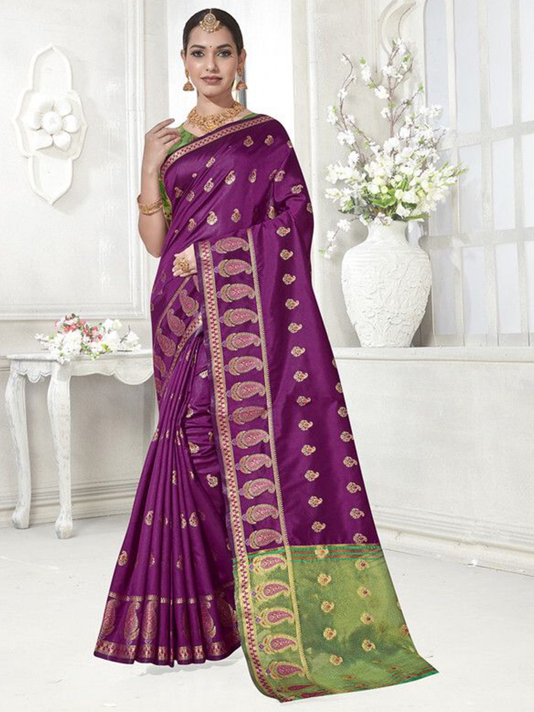 

sagarika Woven Design Zari Chanderi Saree, Magenta