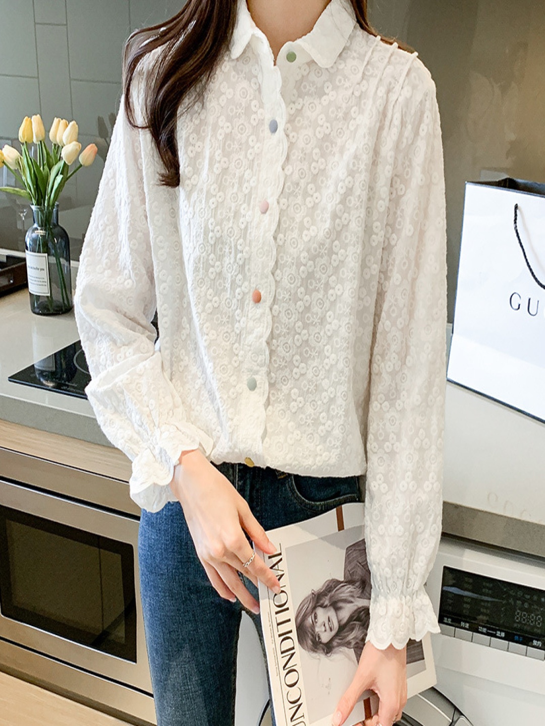 

StyleCast Women Textured Spread Collar Cotton Casual Shirt, White