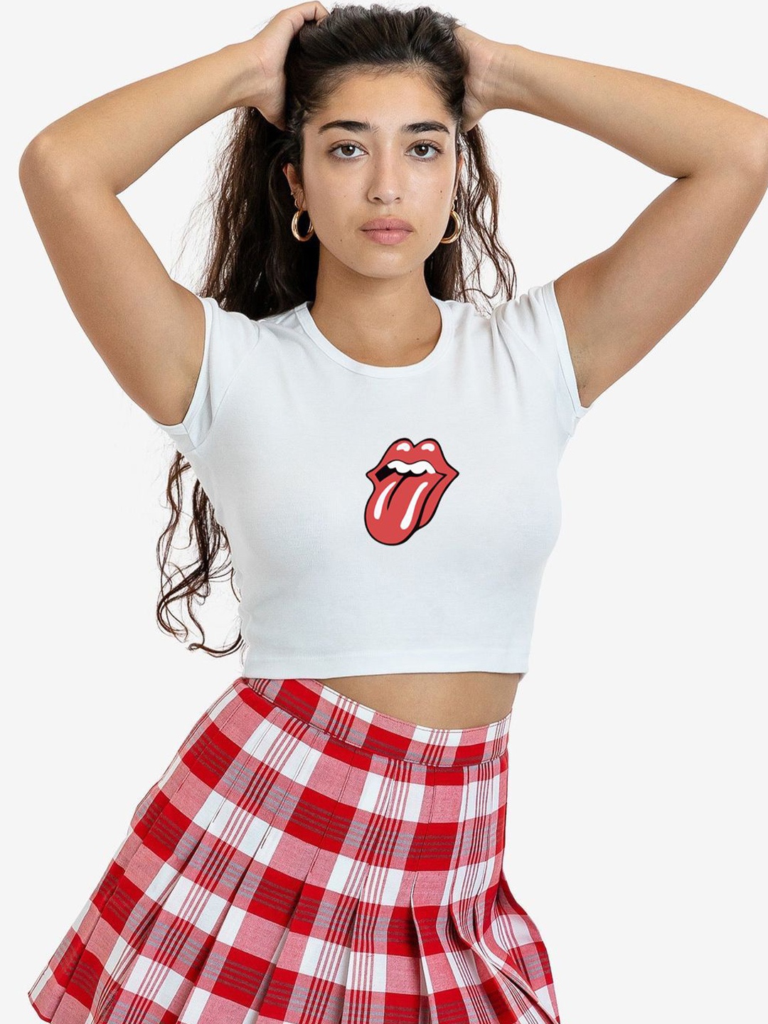 

sollobell Print Cotton Tank Crop Top, White