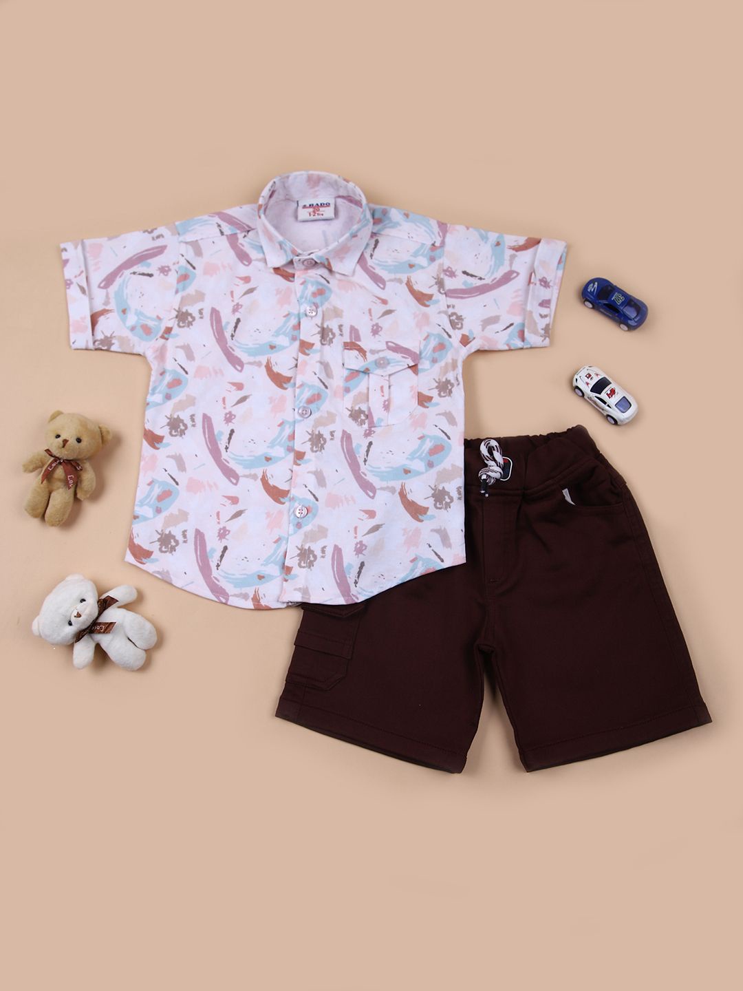 

V-Mart Boys Printed Shirt with Shorts, White