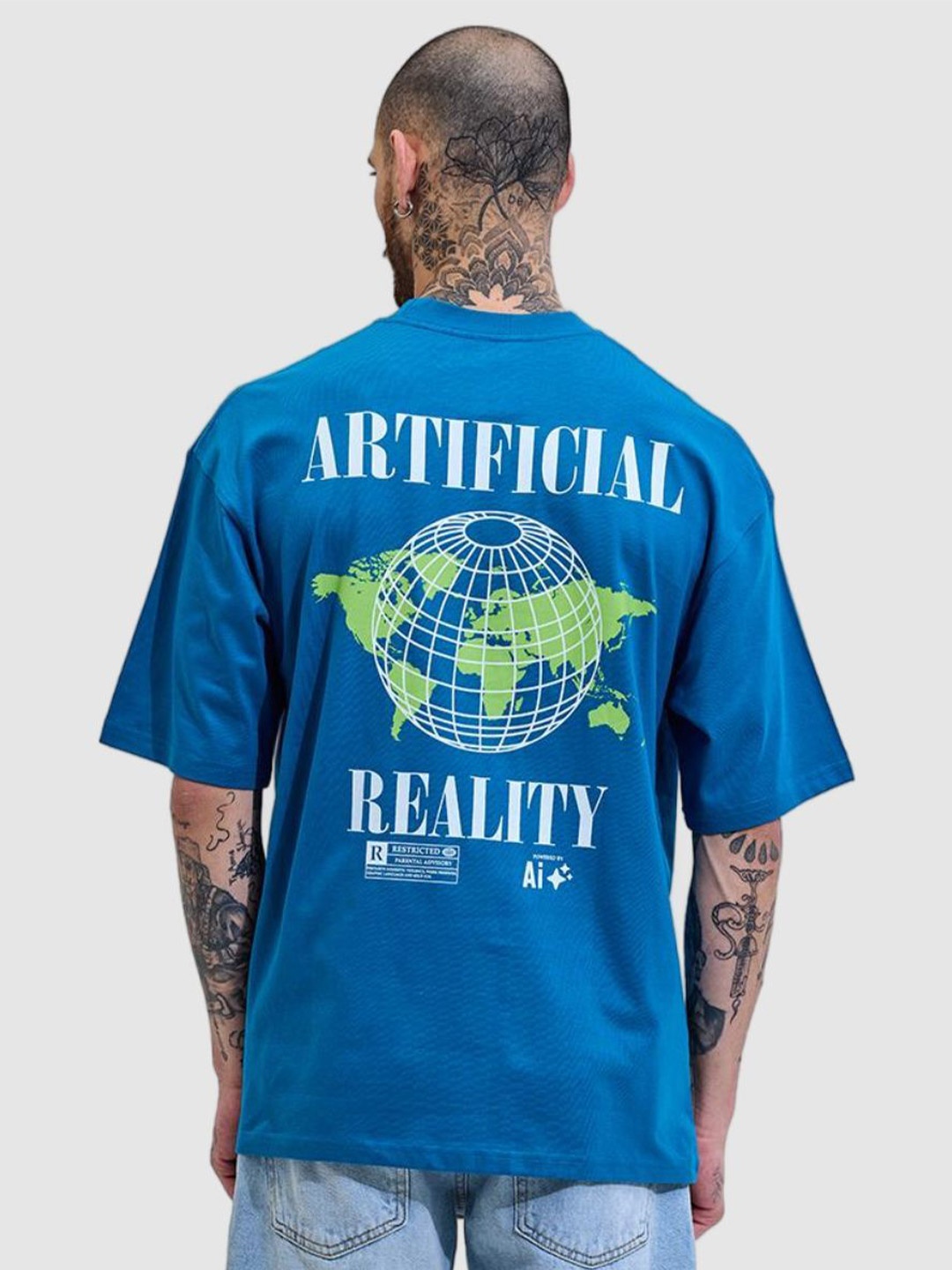 

Snitch Men Typography Printed Slim Fit Oversized Cotton T-shirt, Blue