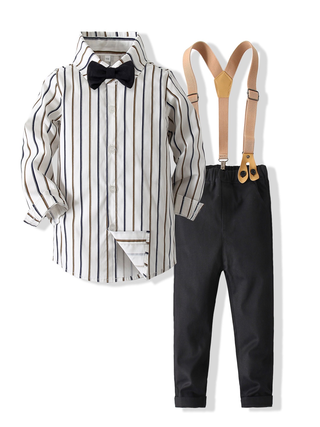 

StyleCast x Revolte Boys Striped Pure Cotton Shirt With Trouser & Suspenders, White