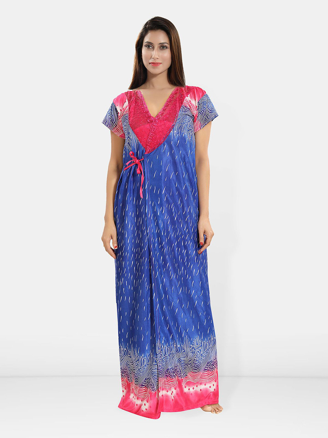 

Be You Women Printed Maxi Nightdress, Blue