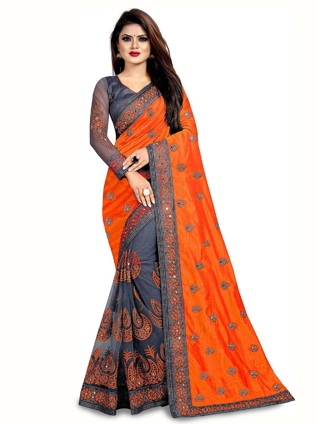 

Aika Woven Design Zari Pure Silk Kanjeevaram Saree, Orange