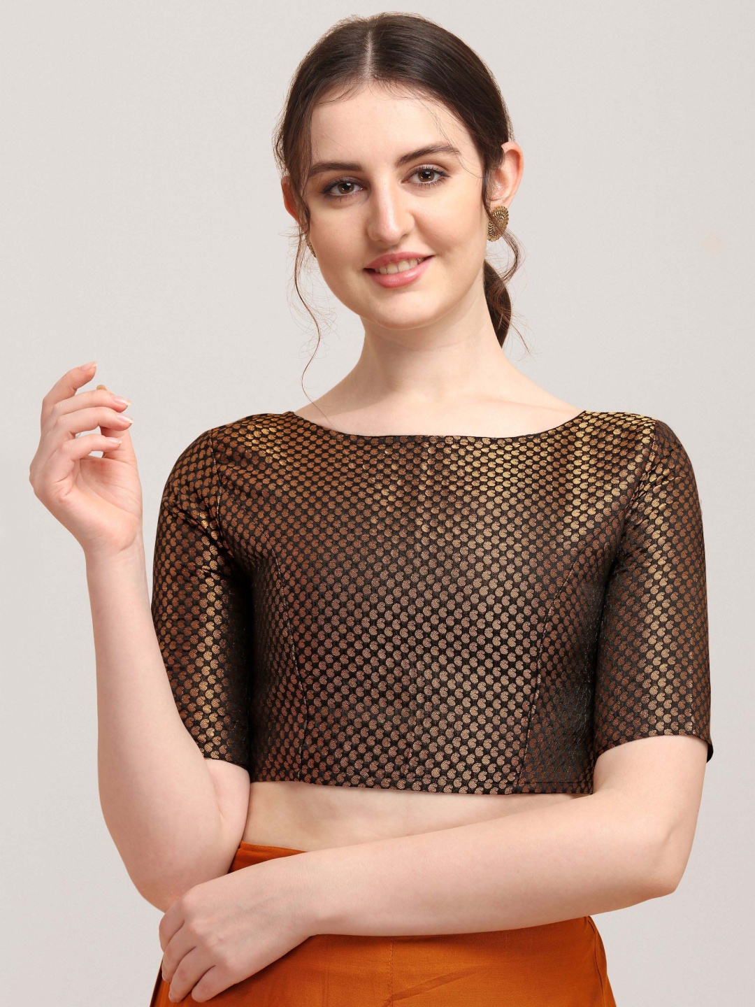 

Oomph! Women Non Padded Boat Neck Saree Blouse, Black