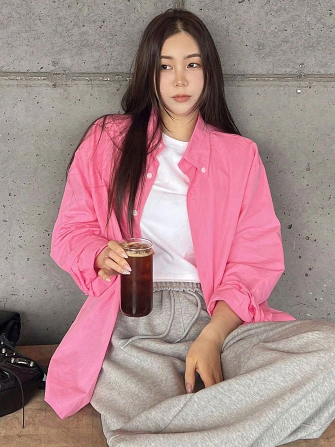 

WHY SO FAB Women Comfort Oversized Fit Button-Down Collar Solid Cotton Casual Shirt, Pink