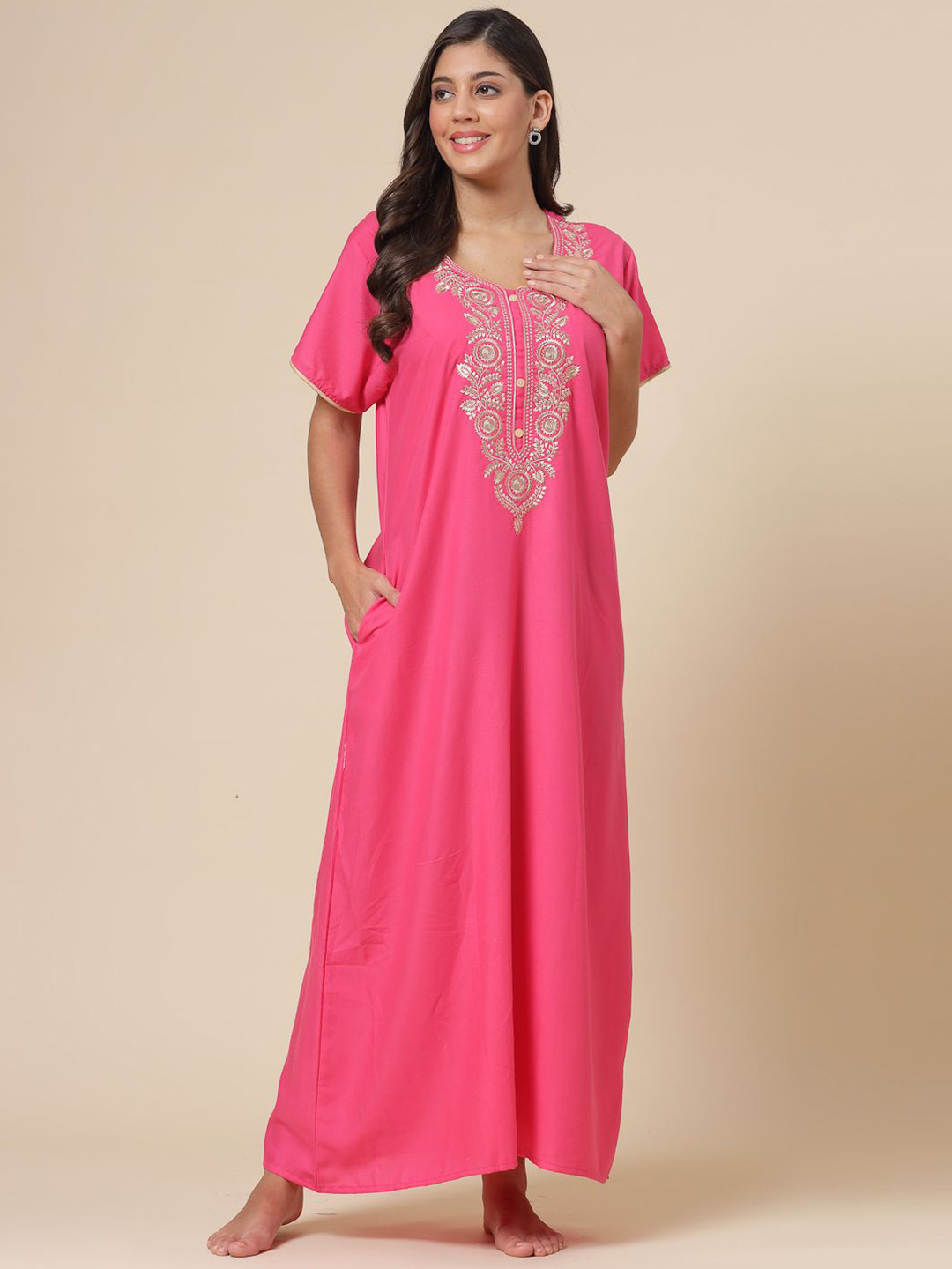 

CHUI MUI Embroidered Maxi Nightdress, Pink