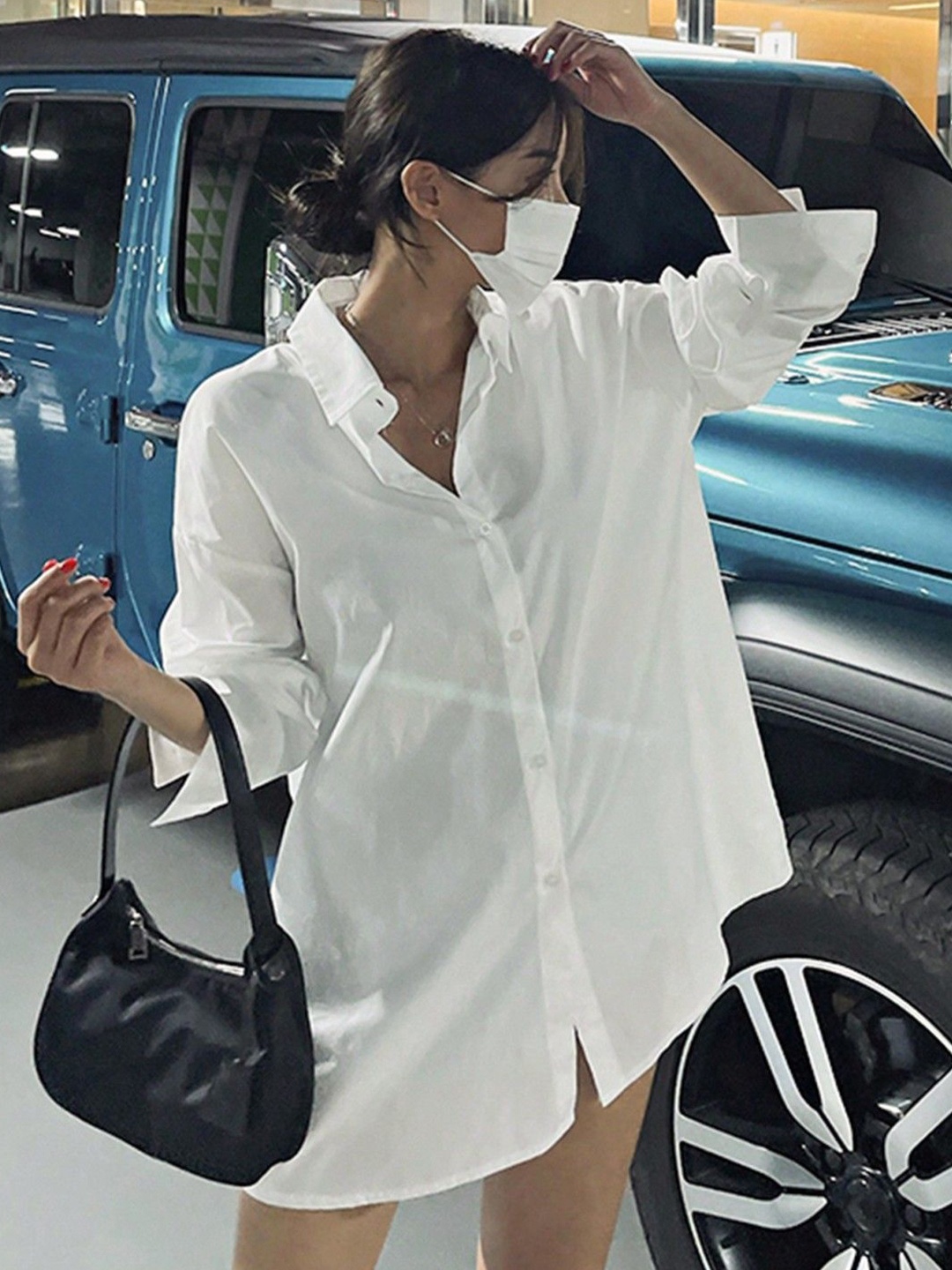 

NANCHI Women Comfort Relaxed Fit Spread Collar Solid Cotton Casual Shirt, White