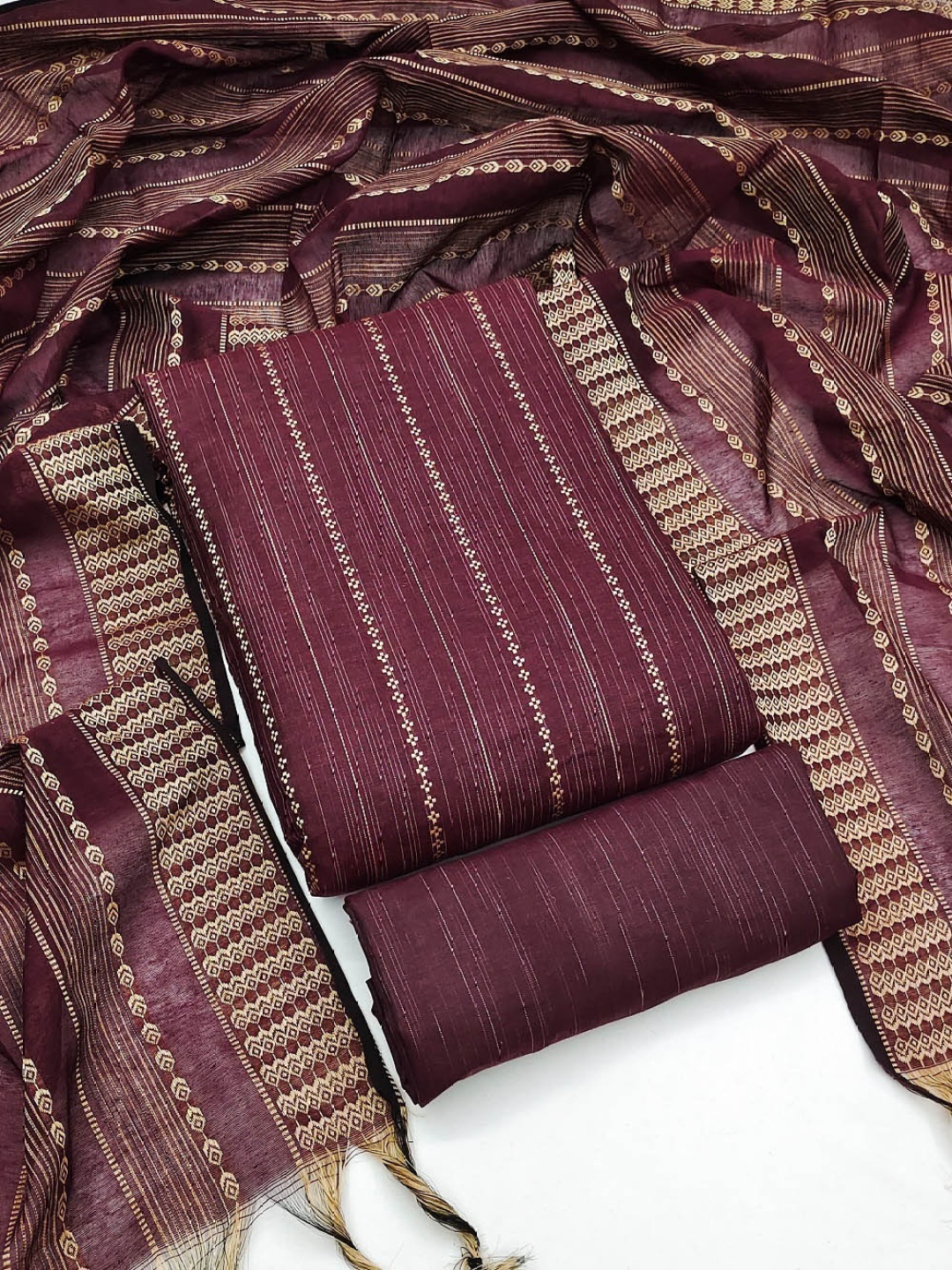 

Aika Striped Printed Pure Cotton Unstitched Dress Material, Purple