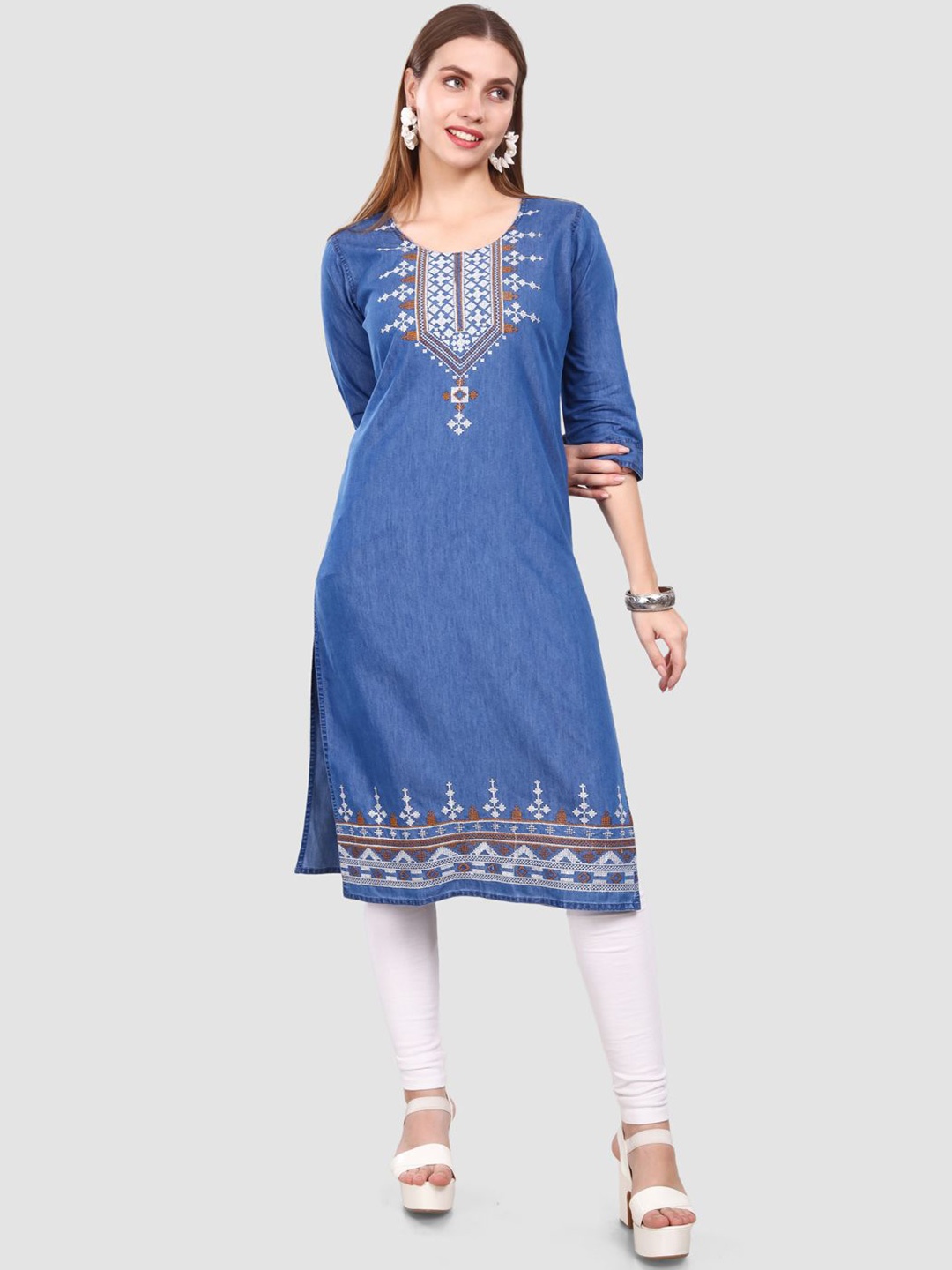 

SK Creation Embroidered Ethnic Straight Kurta, Blue