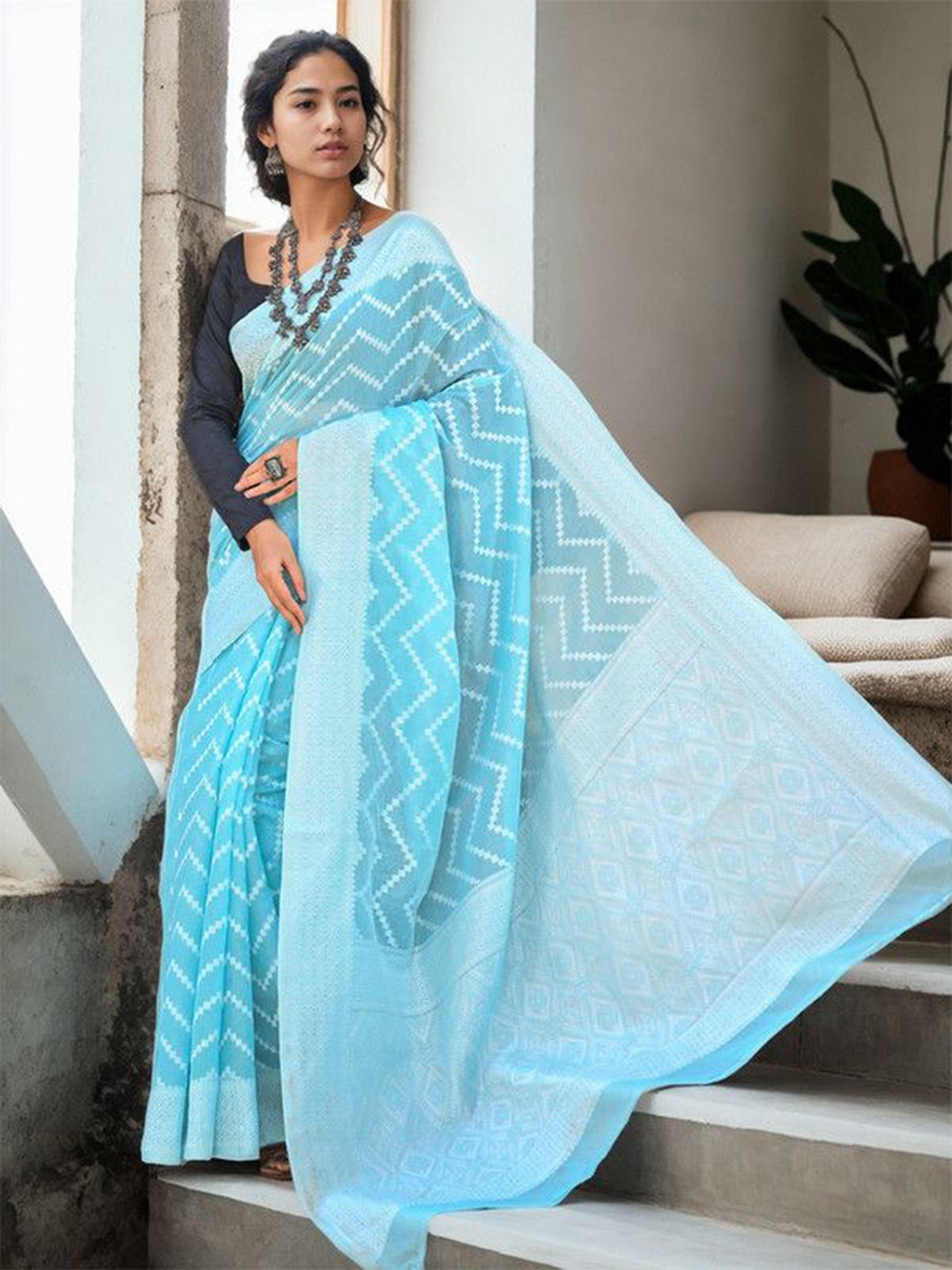 

sagarika Woven Design Chanderi Saree, Blue