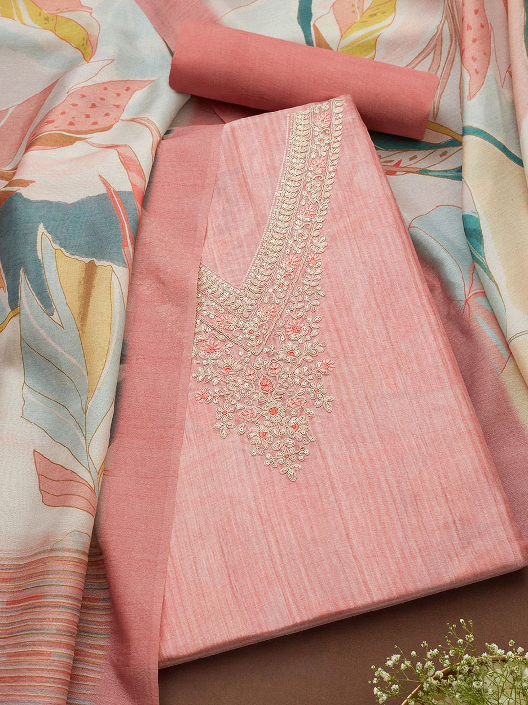 

Soch Floral Embroidered Unstitched Dress Material, Pink