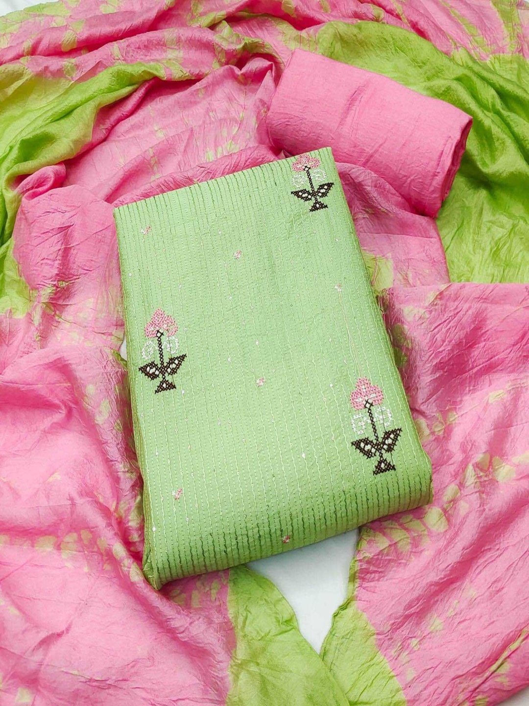 

Aika Floral Embroidered Unstitched Dress Material, Green