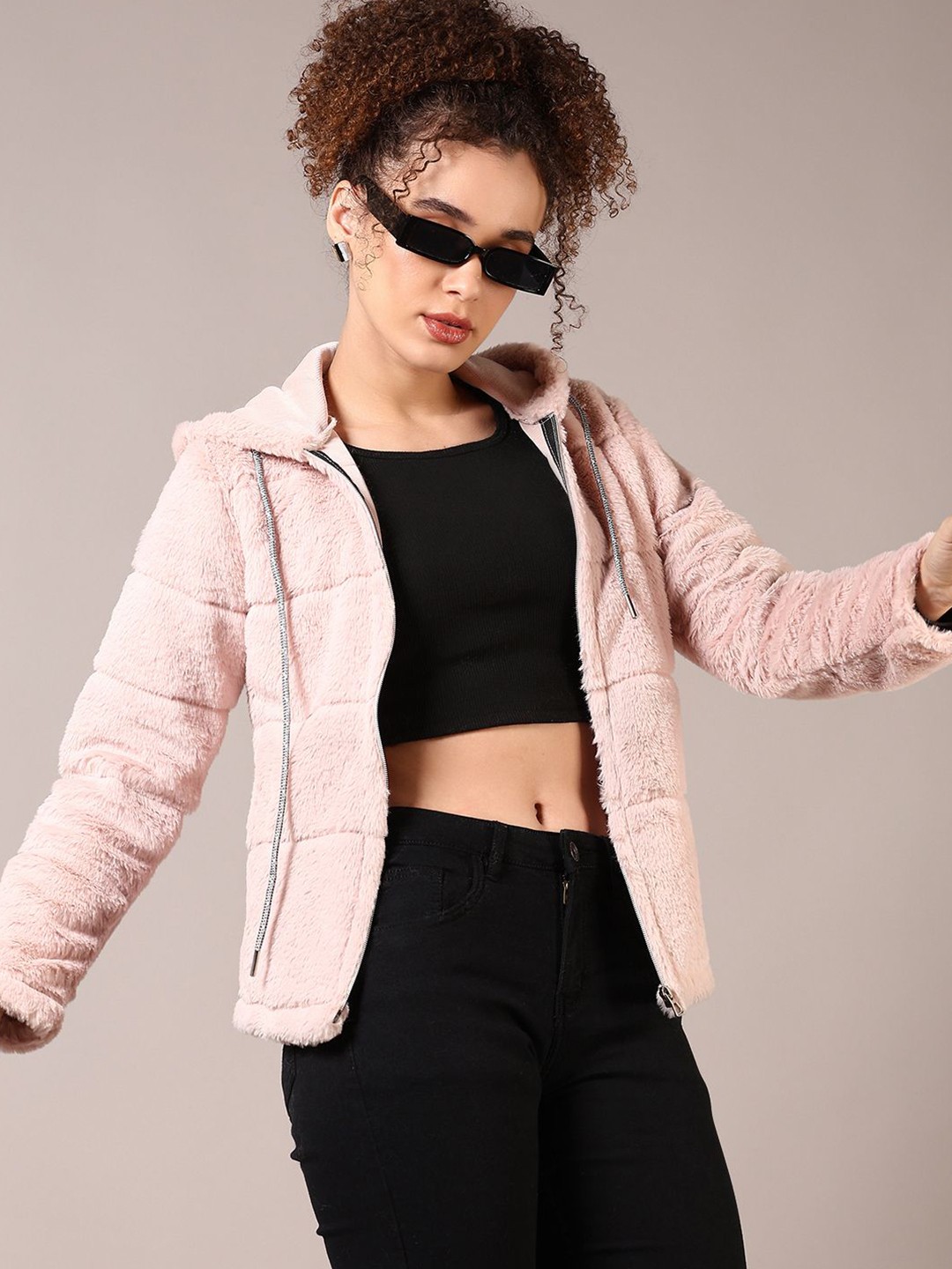 

V-Mart Women Fur Hooded Neck Sweatshirt, Peach