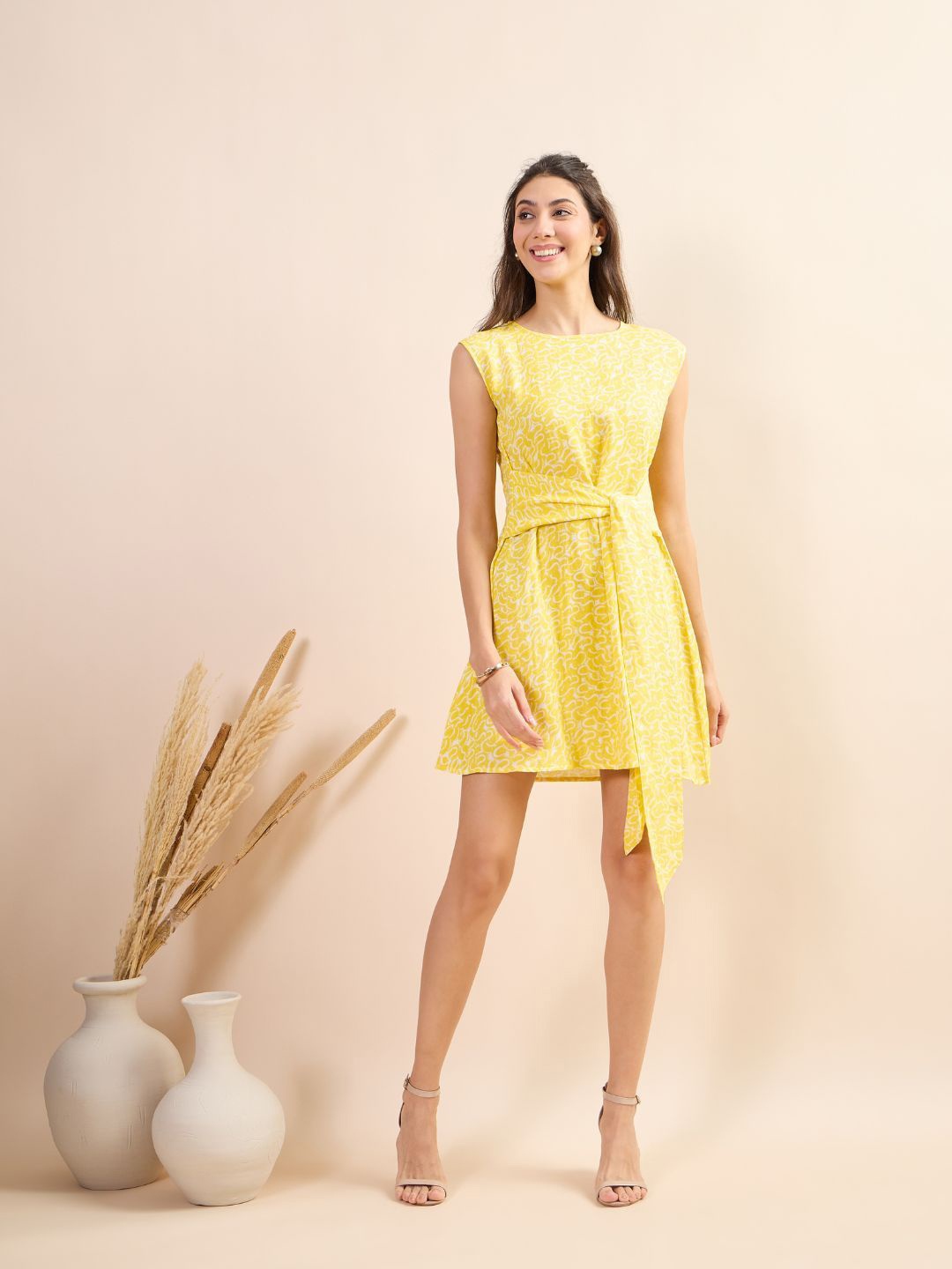 

Kiarabel Retail Women Printed A-Line Dress, Yellow