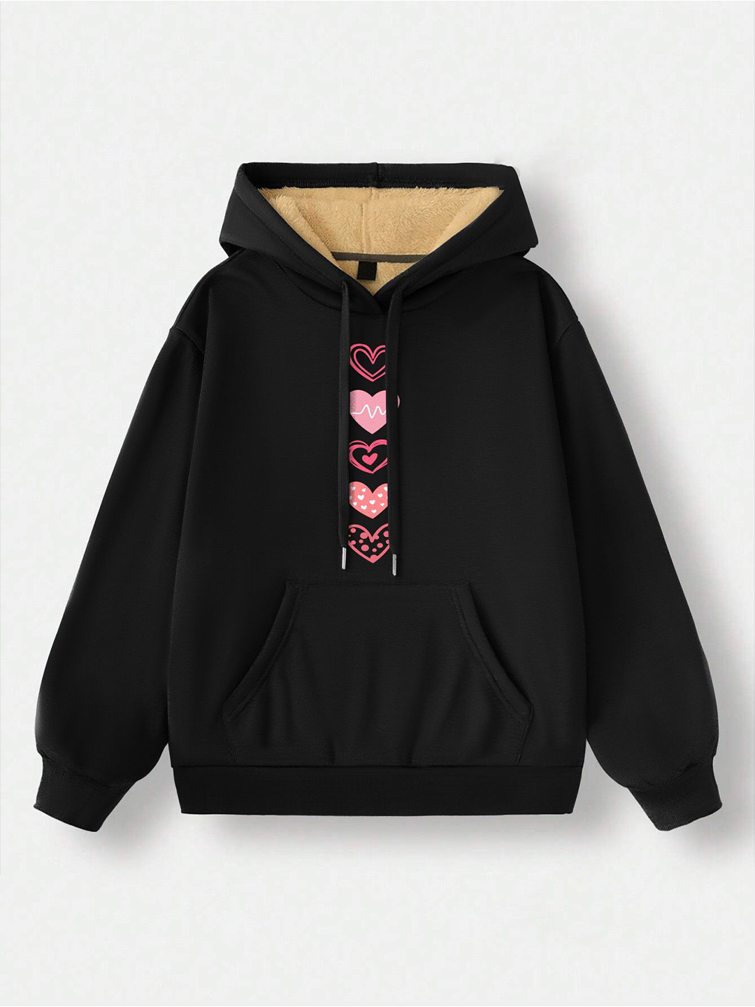 

TOGS & TERRE Women Graphic Printed Hooded Sweatshirt, Black