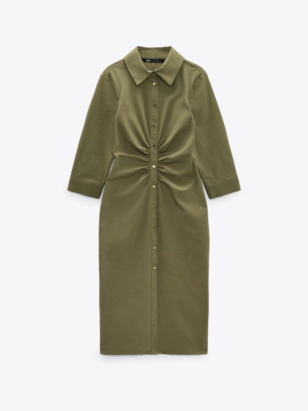 

ZARA Shirt Midi Dress, Khaki
