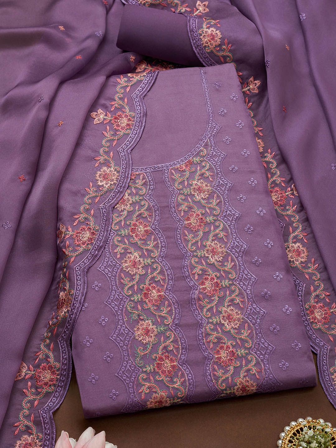 

Soch Floral Embroidered Unstitched Dress Material, Lavender