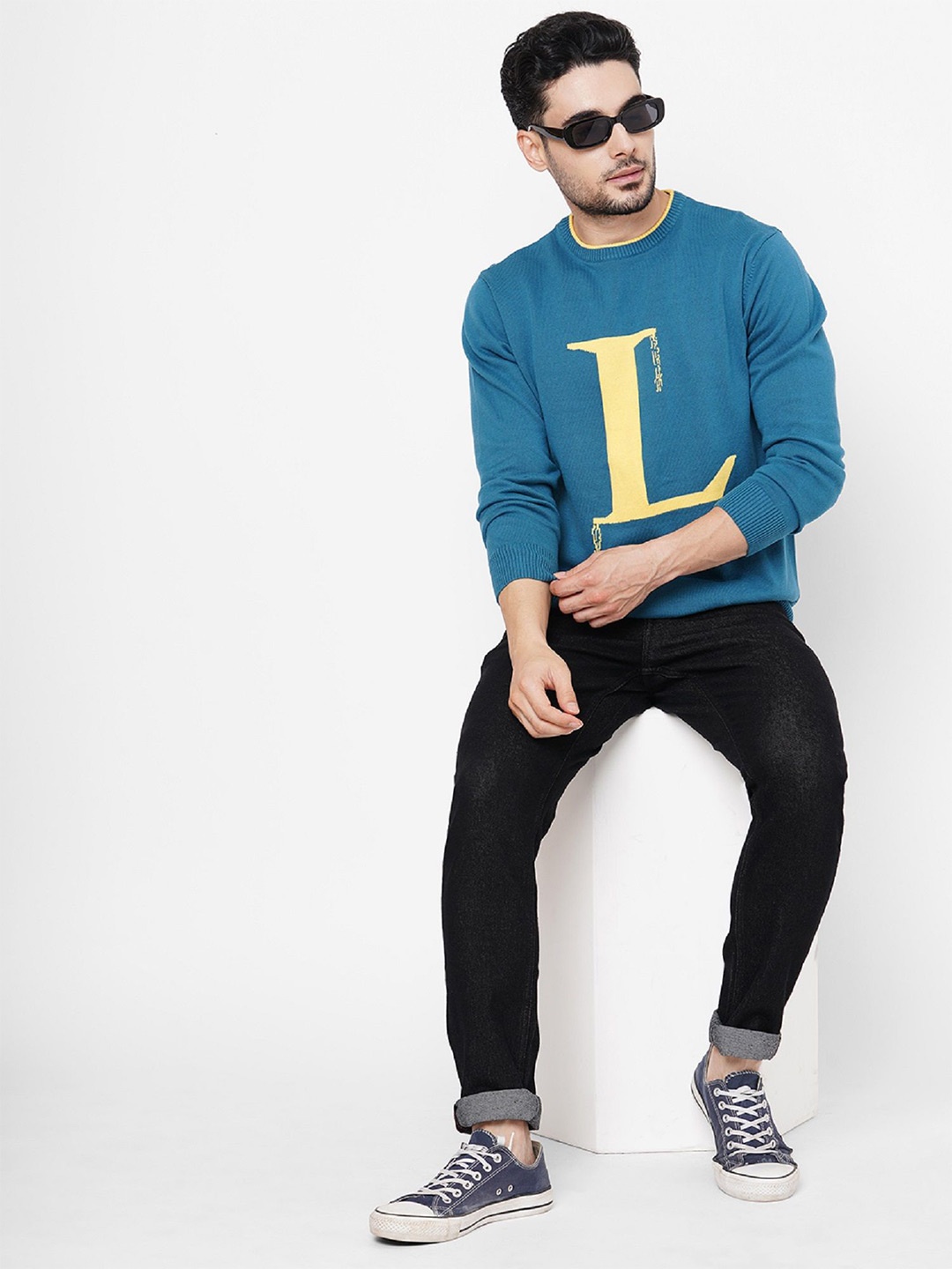 

Loopers Men Printed Cotton Sweatshirt, Blue
