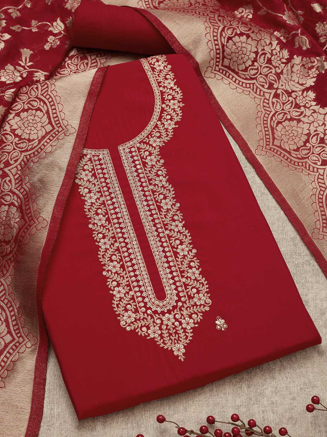 

Soch Floral Embroidered sequinned Unstitched Dress Material, Red