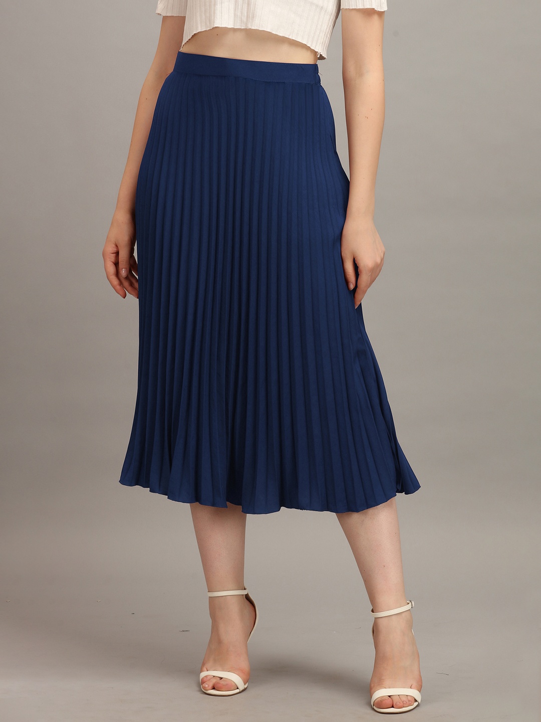 

ZWERLON Women Accordion Pleats A-Line Midi Skirt, Blue