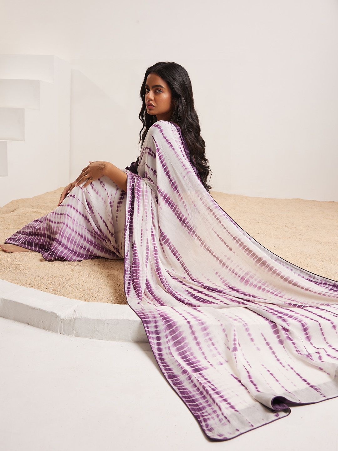 

Dorabi Tie and Dye Satin Saree, Purple