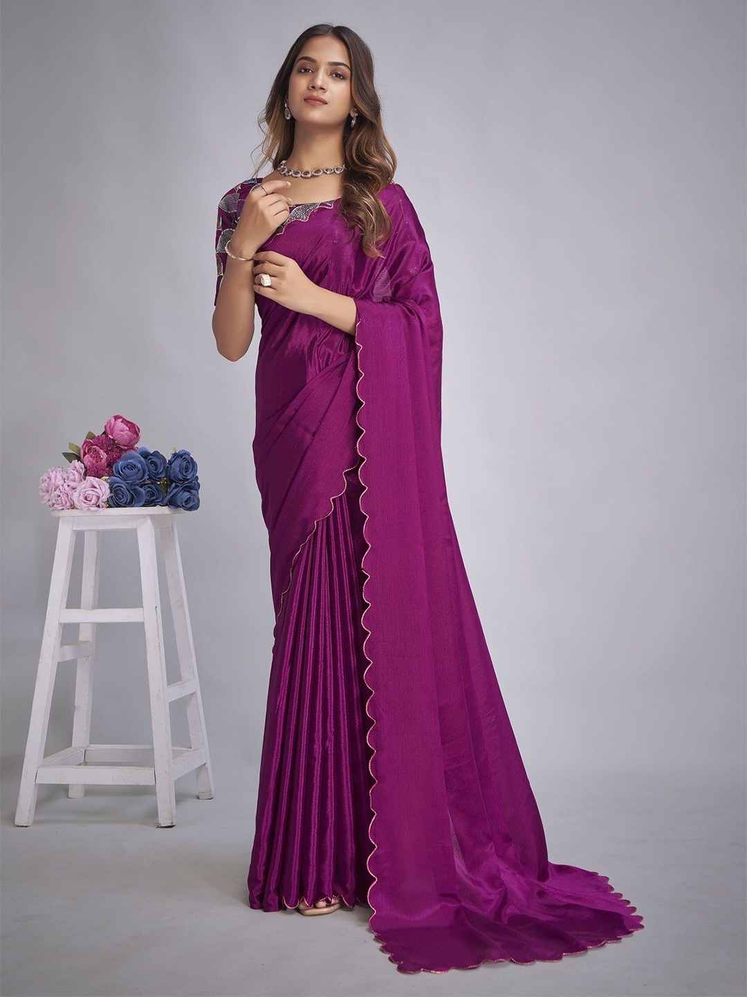 

Aika Pure Georgette Saree, Magenta