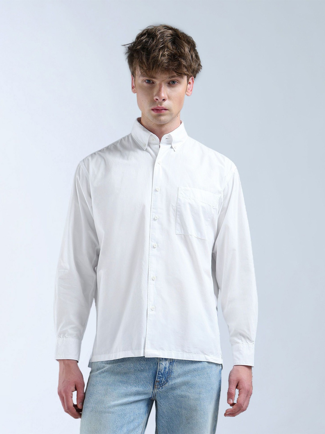 

Flying Machine Classic Spread Collar Twill Pure Cotton Casual Shirt, White