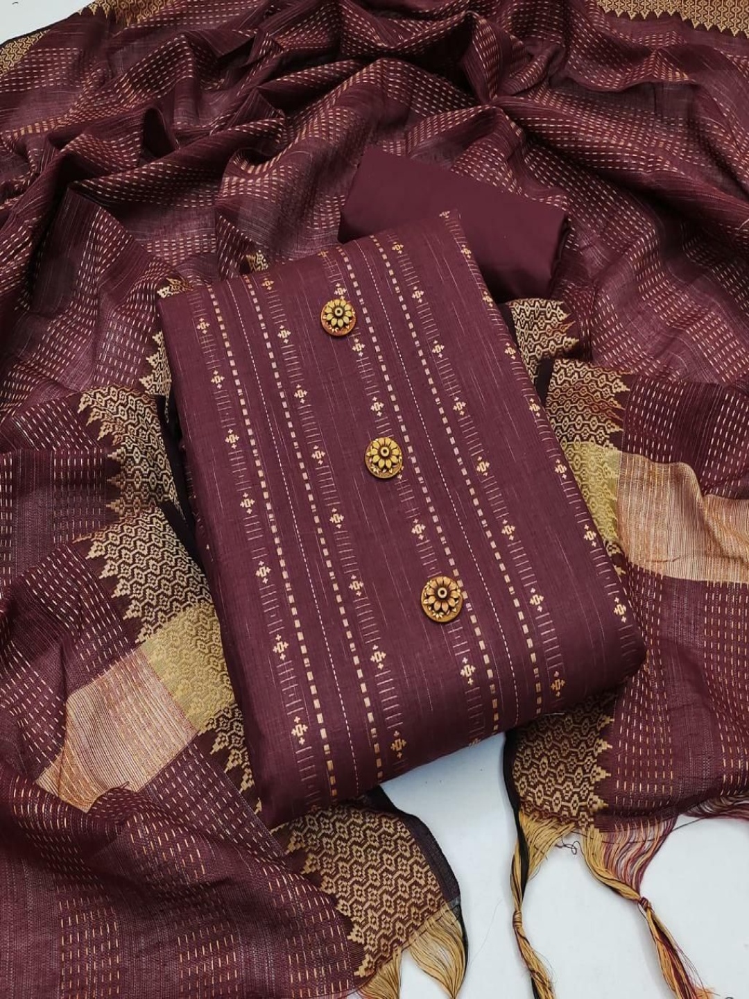 

Aika Ethnic Motifs Woven Design Pure Cotton Unstitched Dress Material, Purple
