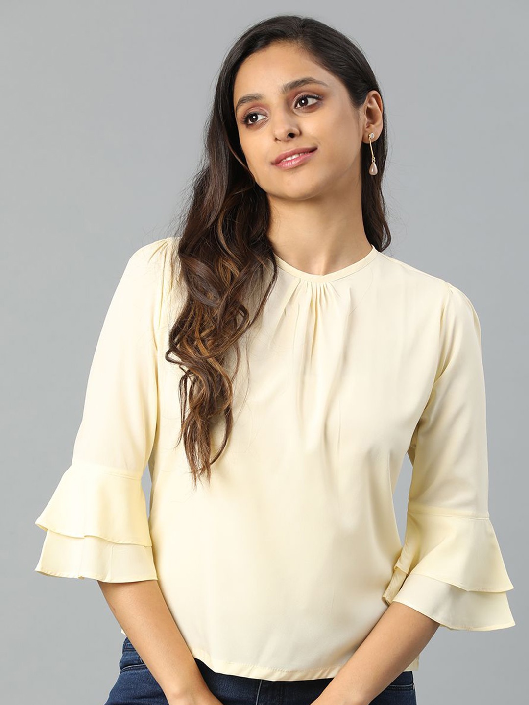 

VEGAL Women Flared Sleeves Top, Cream