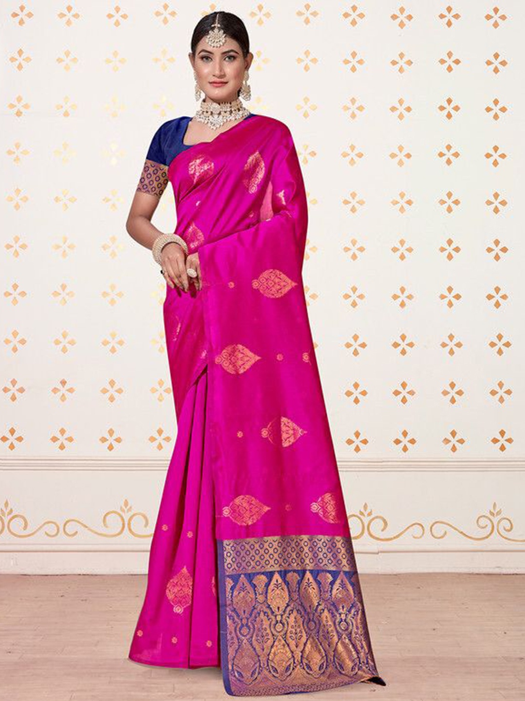 

sagarika Ethnic Motifs Zari Kanjeevaram Saree, Pink