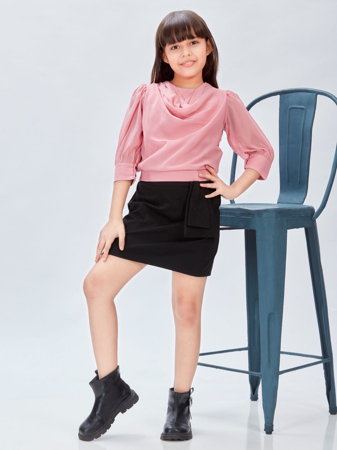 

Peppermint Amazing Autumn Girls Round Neck Top With Skirt, Black