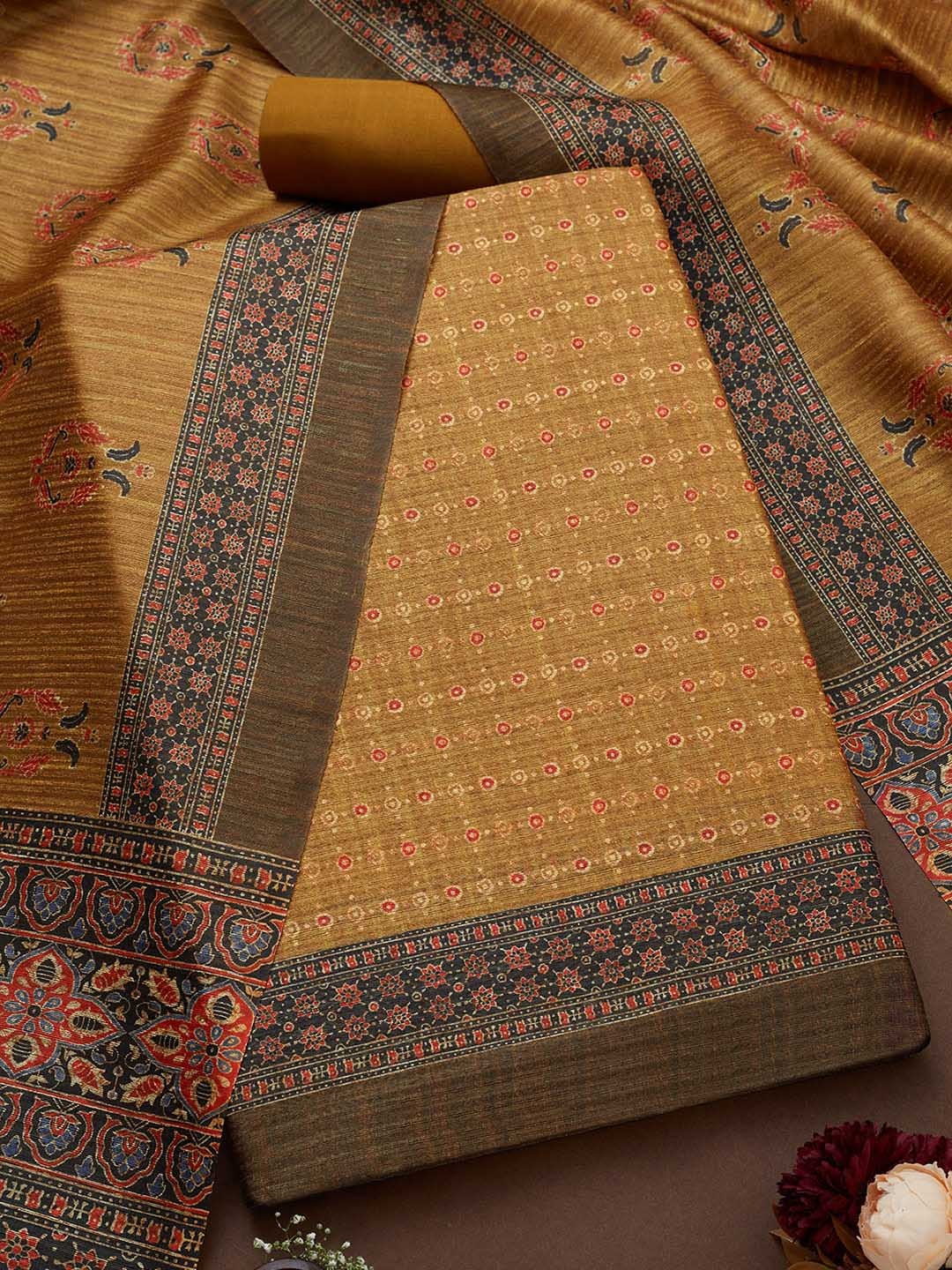 

Soch Ethnic Motifs Printed Unstitched Dress Material, Gold