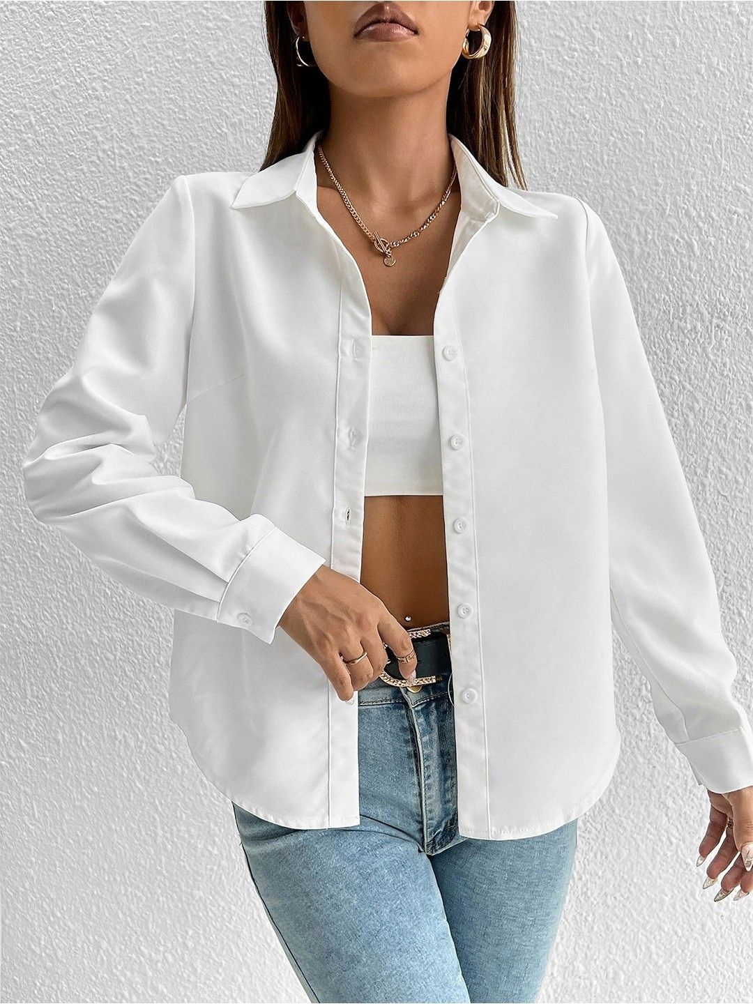 

NANCHI Women Comfort Relaxed Fit Spread Collar Solid Cotton Casual Shirt, White