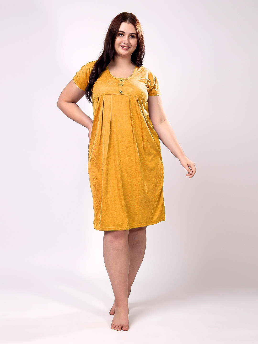 

CHUI MUI Women Round Neck Nightdress, Mustard