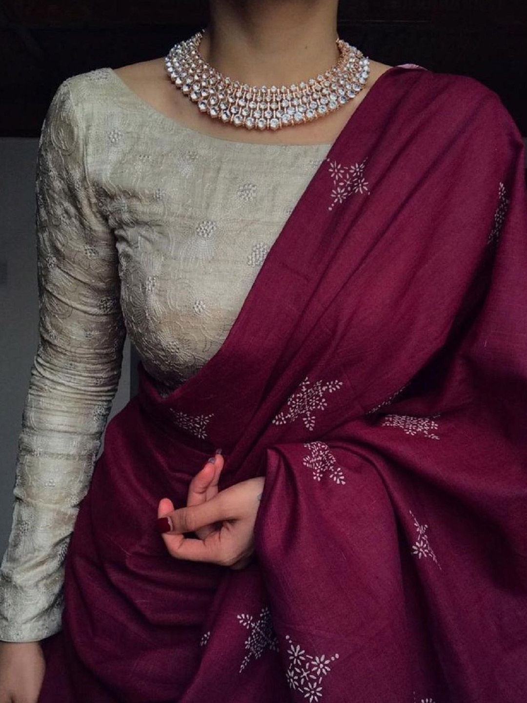 

Aika Floral Printed Banarasi Saree, Magenta