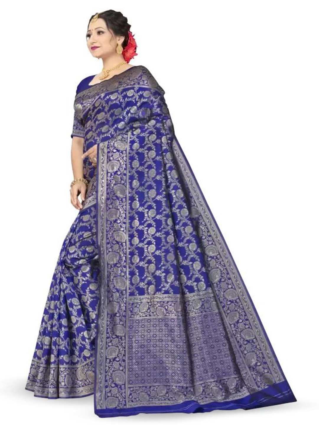 

KALINI Woven Design Zari Pure Silk Saree, Navy blue
