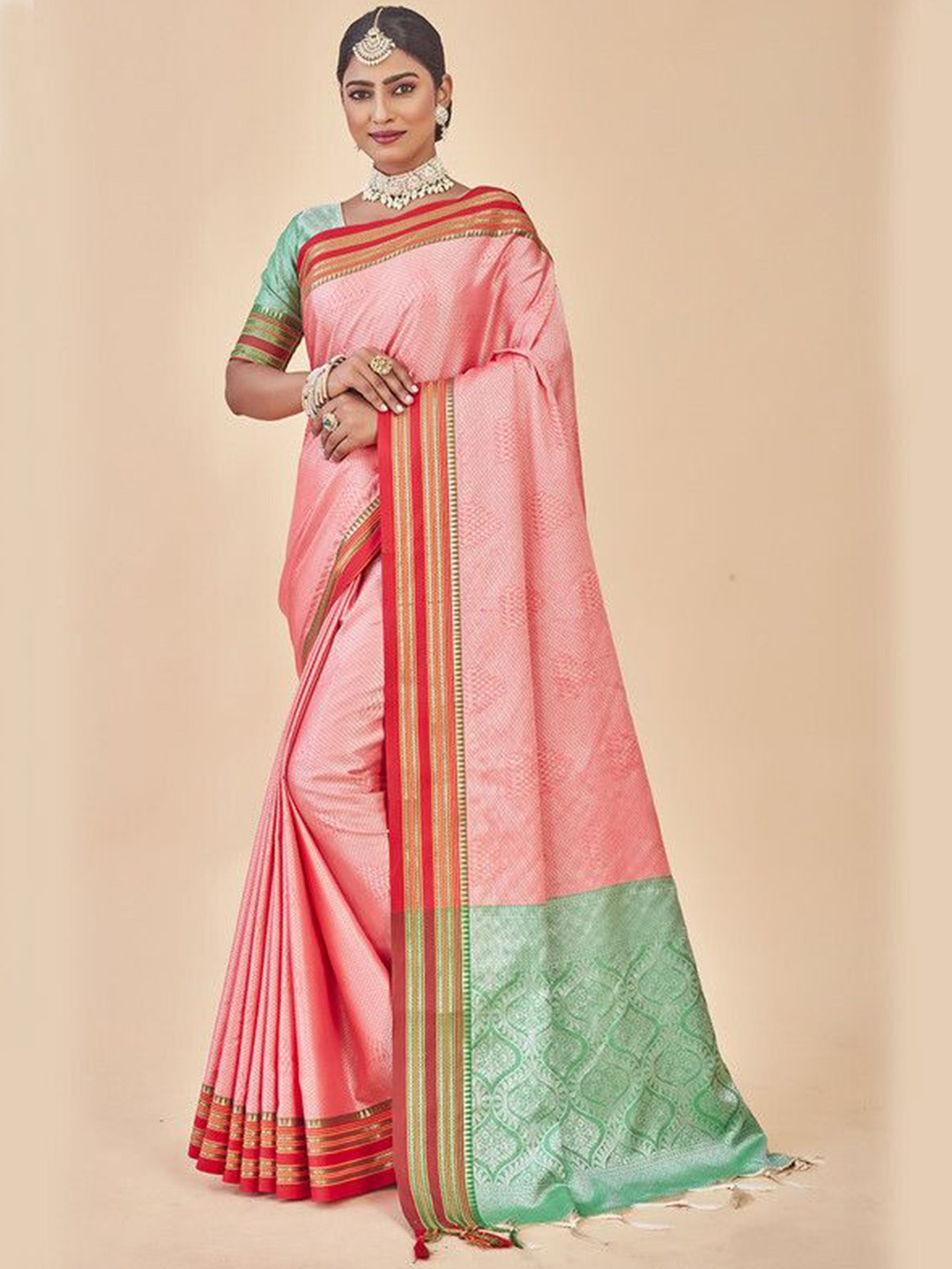 

sagarika Ethnic Motifs Zari Narayan Peth Saree, Peach