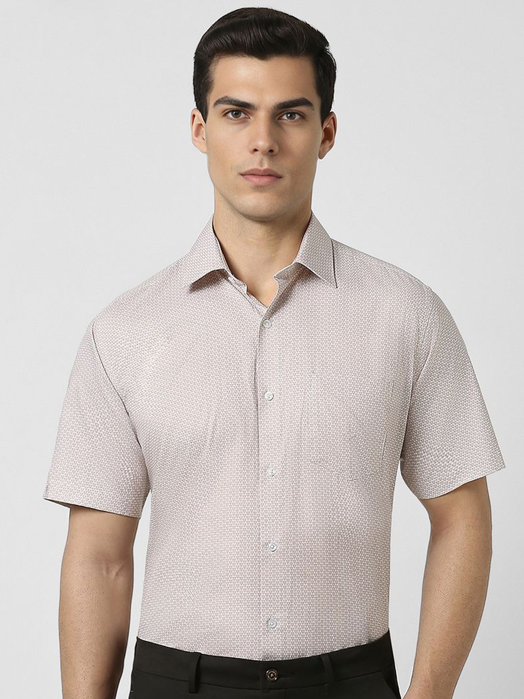 

Van Heusen Men Slim Fit Spread Collar Geometric Printed Cotton Formal Shirt, Cream