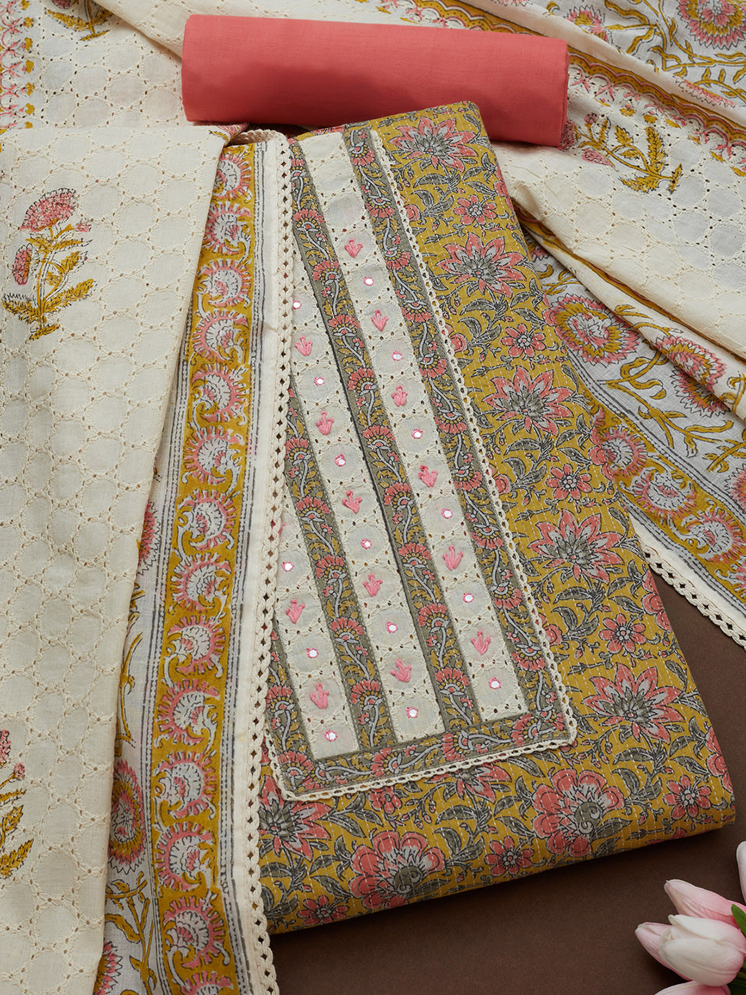 

Soch Floral Printed Embroidered Unstitched Dress Material, Green